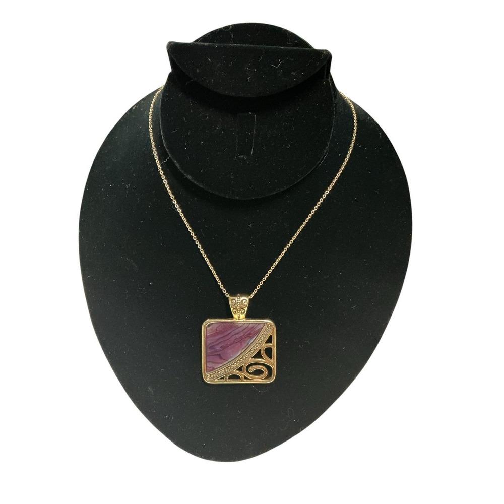 Lia Sophia GT Chain Necklace Genuine Abalone Shell Pendant Open Filigree‎ Design